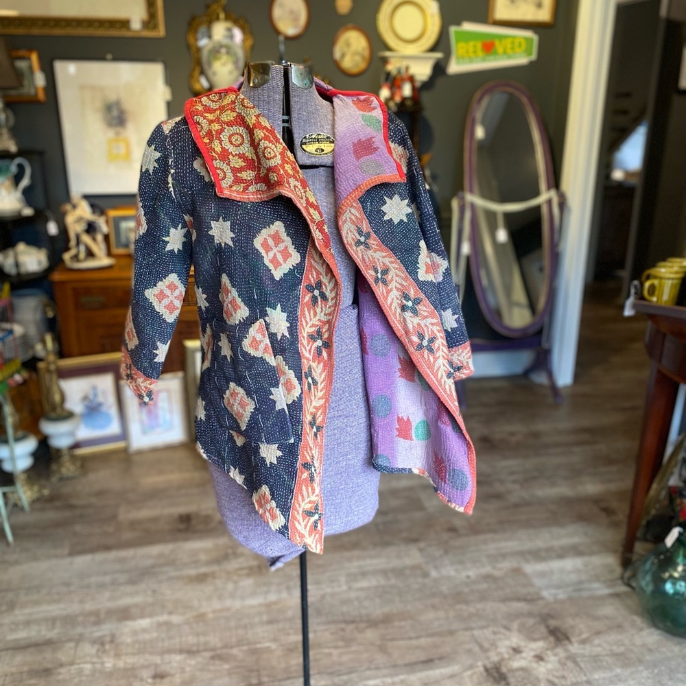 Handmade Kantha Ladies Quilted Jacket Hand Sewn Cotton  Size Small
